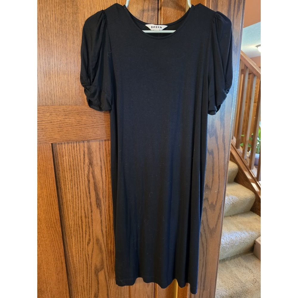 Boden Black Jersey Shift Dress Womens US 6R/UK 10R Short Puff Sleeve